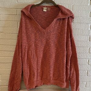 ROXY LOOSE KNIT SWEATER BEACH HOODIE LARGE MUTED CORAL